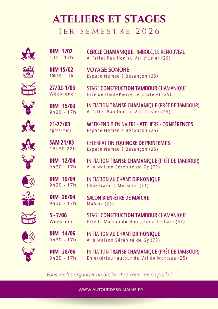 Ateliers 2026 : chant diphonique, chamanisme, sons guérisseurs, tambours chamaniques dans le Doubs (25)